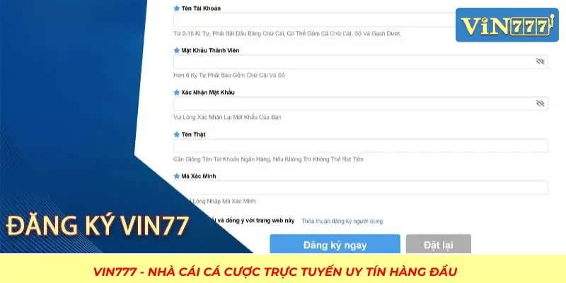 Hướng dẫn chi tiết cách đăng ký tài khoản tại VIN777