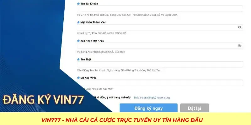 Nhập thông tin đăng ký VIN777 theo yêu cầu